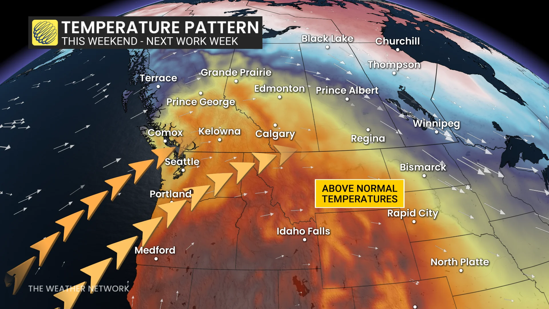 Western Canada temperature pattern this weekend and next week