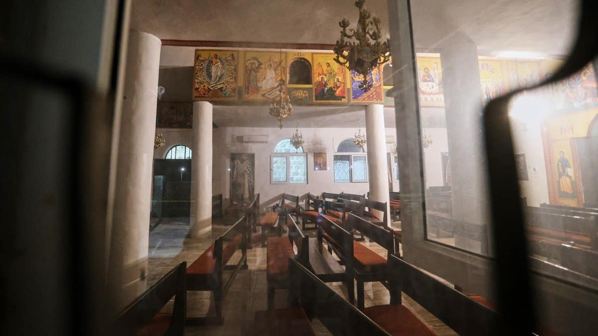The interior of a Greek Orthodox church that was attacked by gunmen.