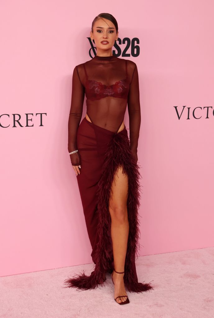 Kristin Juszczyk on the pink carpet at the Victoria's Secret Fashion Show.