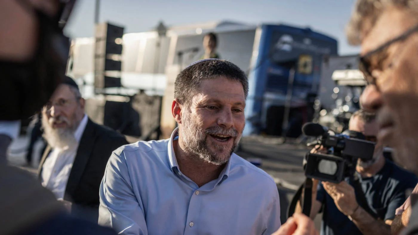 Finance Minister Bezalel Smotrich arrives at the Israeli settlement of Maale Arugot in Gush Etzion, occupied West Bank on 2 September 2026 (AFP)