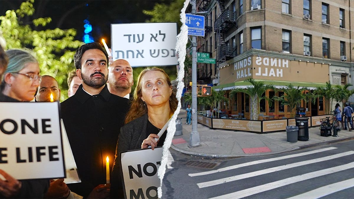 NYC Mayor Zorhan Mamdani and a streetview of a restaurant.