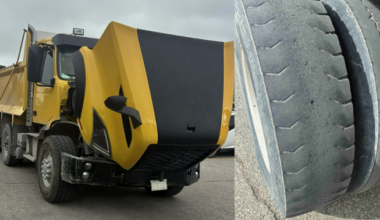 Dump truck stopped with multiple safety violations, 20 charges laid