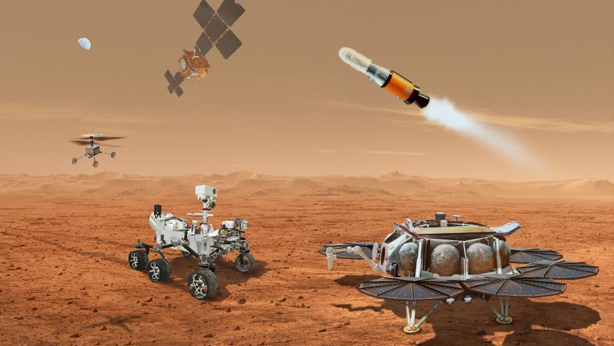 Multiple robots and spacecraft were envisioned for NASA's Mars Sample Return concept to bring Martian rocks and soil back to Earth.