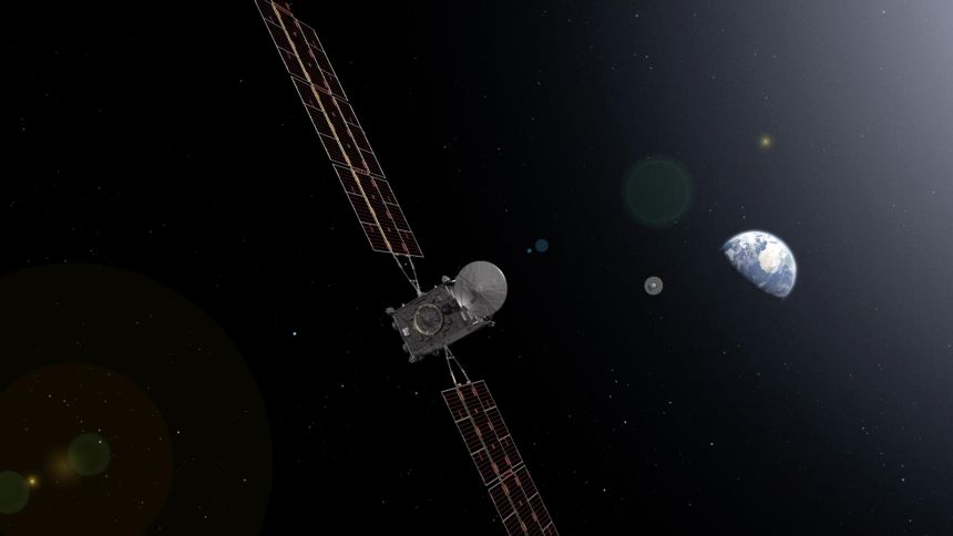 The European Space Agency's Earth Return Orbiter releases the Martian samples on the final leg of their journey to Earth in a concept image of the original Mars Sample Return program.