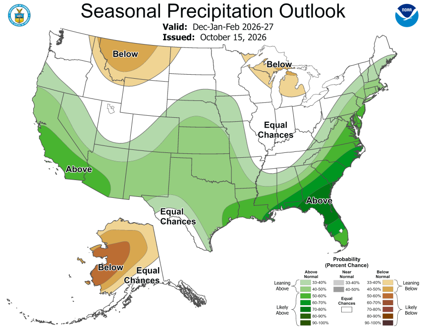NOAA winter precipitation forecast for 2026-2027