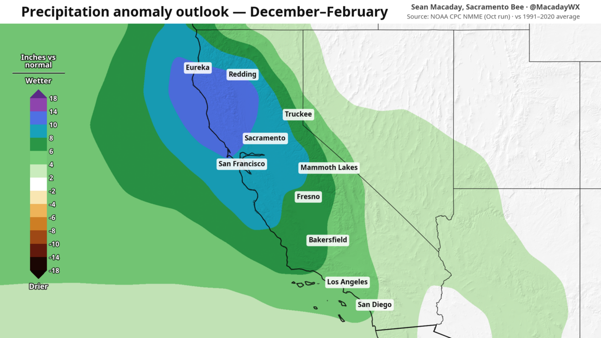 Forecast above average winter precipitation (NMME).