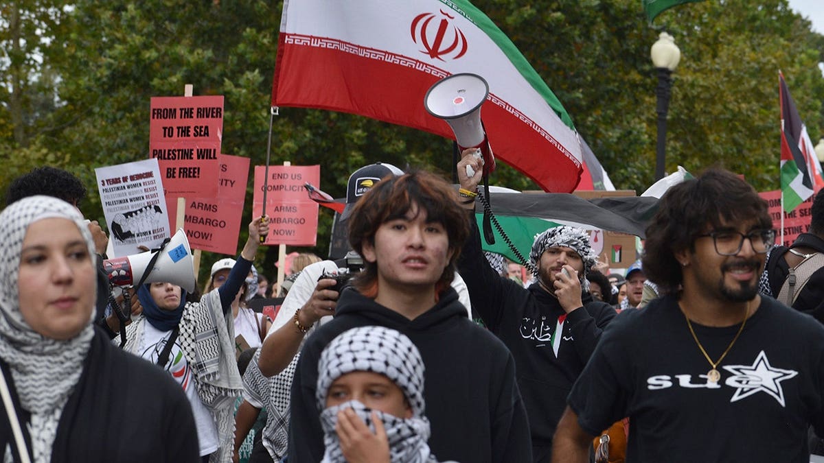 Marchers protest against Israel on Oct. 10, 2026