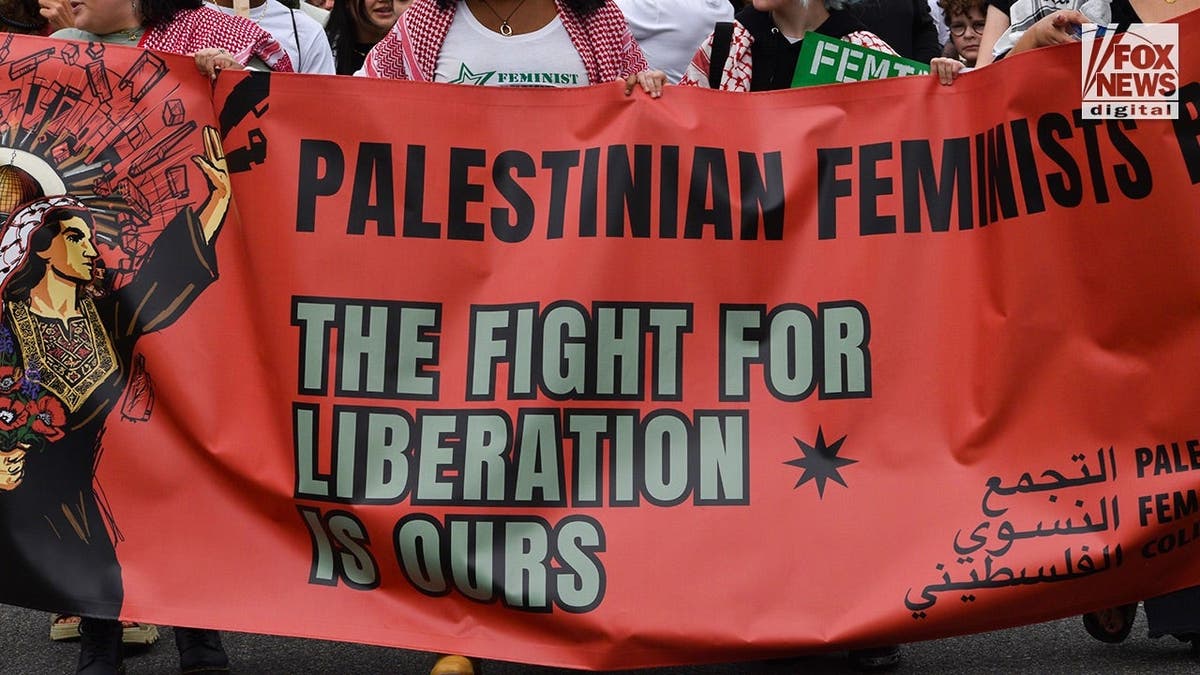 Protestors march at an anti-Israel protest in Washington, D.C., on Oct. 10, 2026.