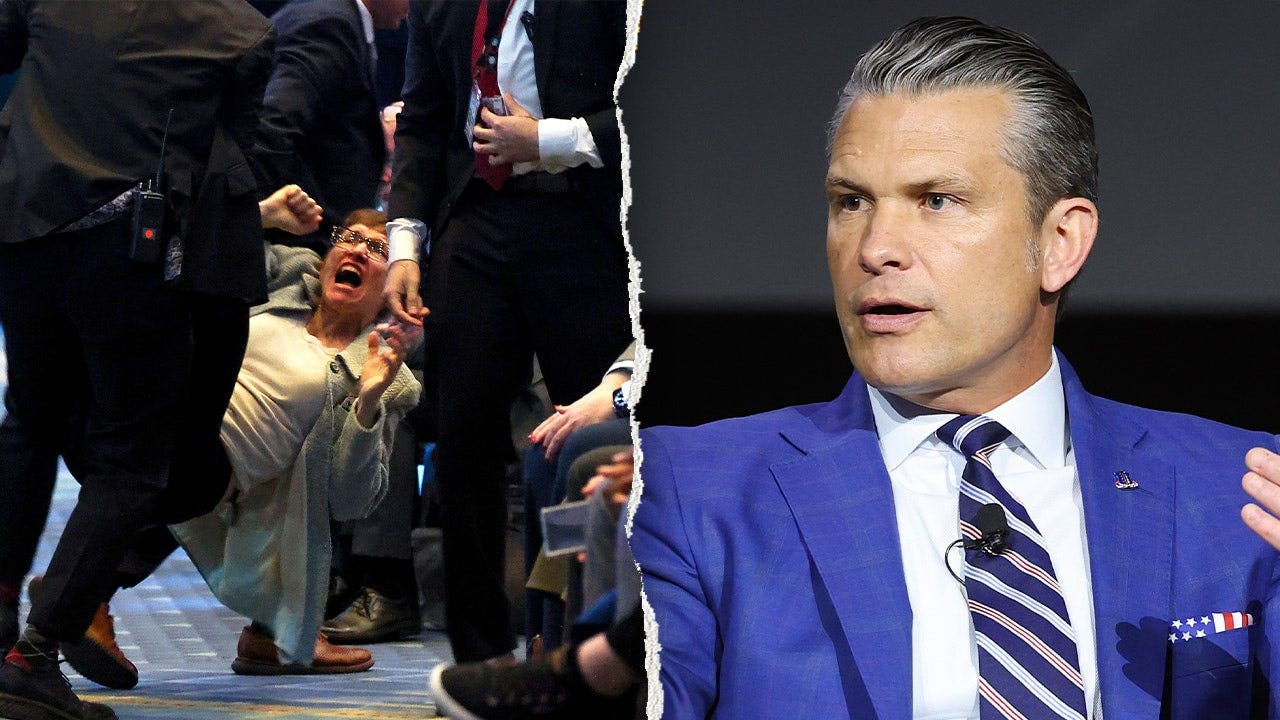 Pete Hegseth called war criminal by protesters at Army's drone panel