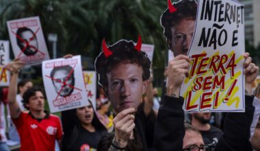 Hundreds of Protestors Descend on Meta Corporate Office Depicting Zuck as the Devil