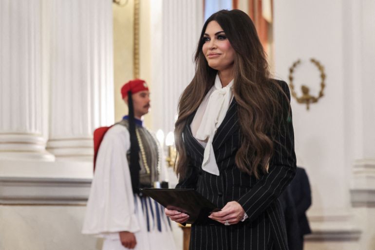 FILE PHOTO: Incoming U.S. Ambassador to Greece, Kimberly Guilfoyle presents her credentials to the Greek president (not pictured) at the Presidential Palace in Athens, Greece, November 4, 2025. REUTERS/Louisa Gouliamaki/File Photo