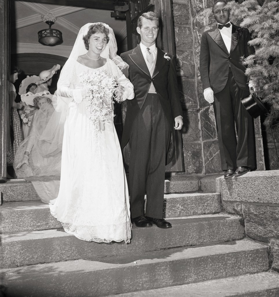 Robert F. Kennedy and his wife Ethel Skakel leaving a church following their wedding.