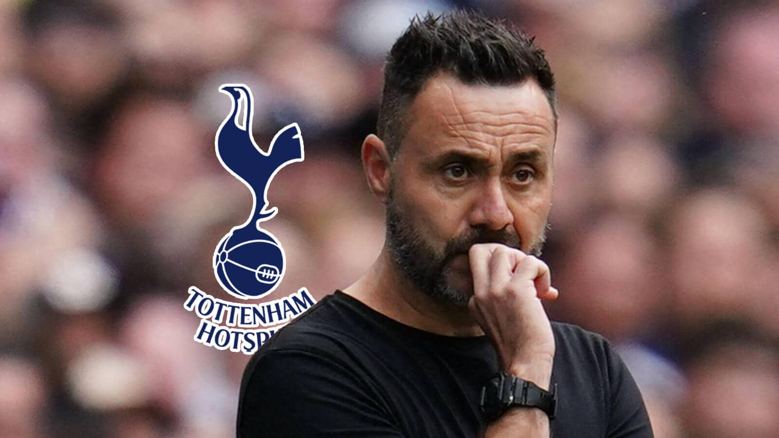 Roberto De Zerbi with Tottenham badge