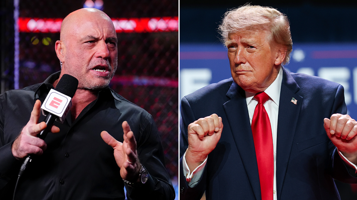 Photos arranged of Rogan and Trump
