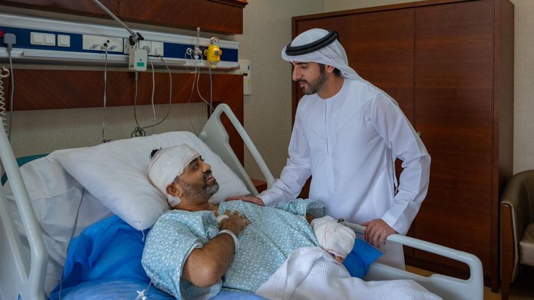 Dubai's crown prince visiting captain Machchhar during his recovery in hospital. Pic: Reuters