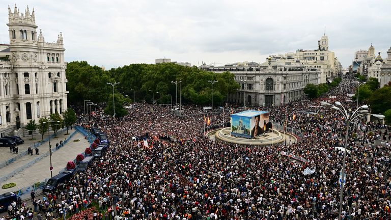 The government said that 70,000 joined in a protest in Madrid. Pic: Reuters