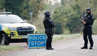 Police pictured outside RAF Fairford last month. Pic: PA