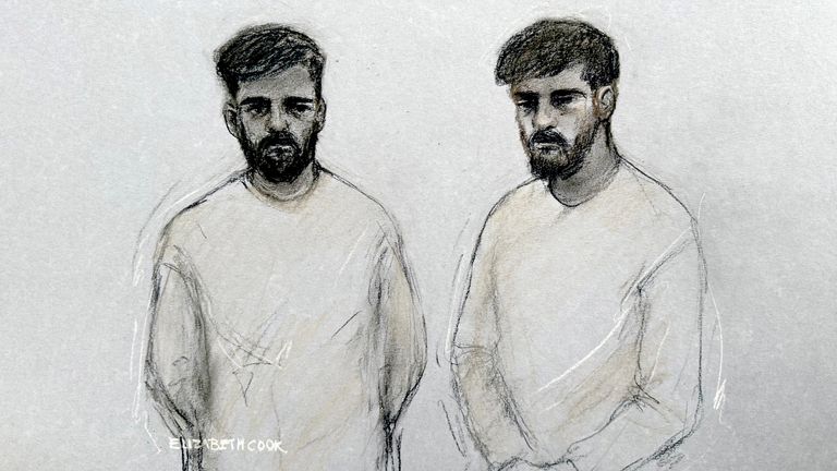 Court artist drawing of Salam Ahmadyan (left) and Rahman Salehi. Pic: Elizabeth Cook/PA