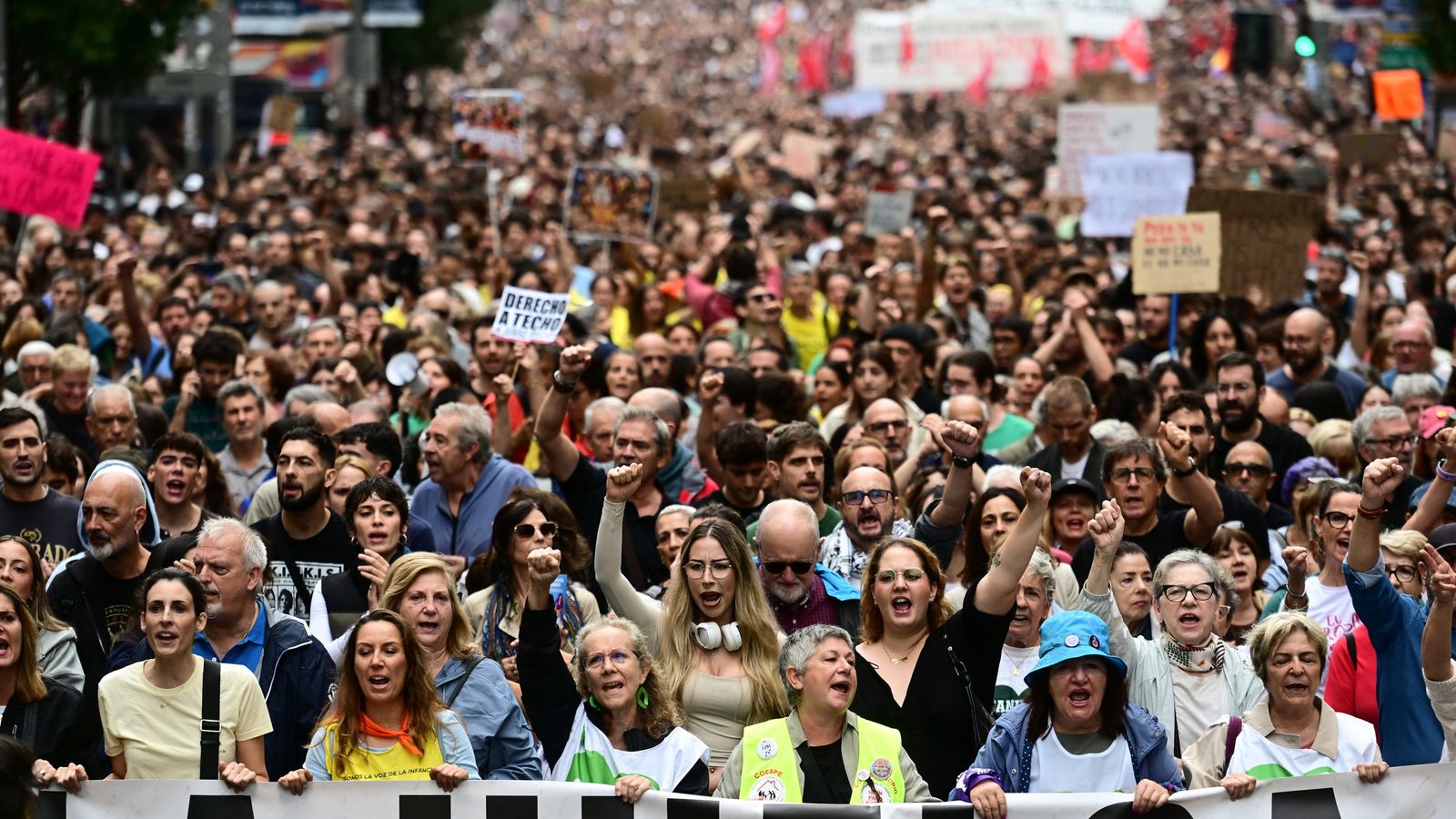Protesters in Madrid demanding action to alleviate the housing crisis, in Madrid. Pic: Reuters