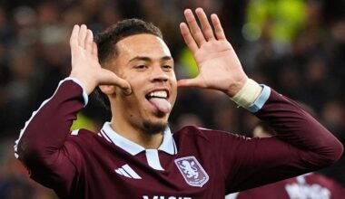 Alysson celebrates during Aston Villa's 3-1 win over Viking in the Champions League at Villa Park