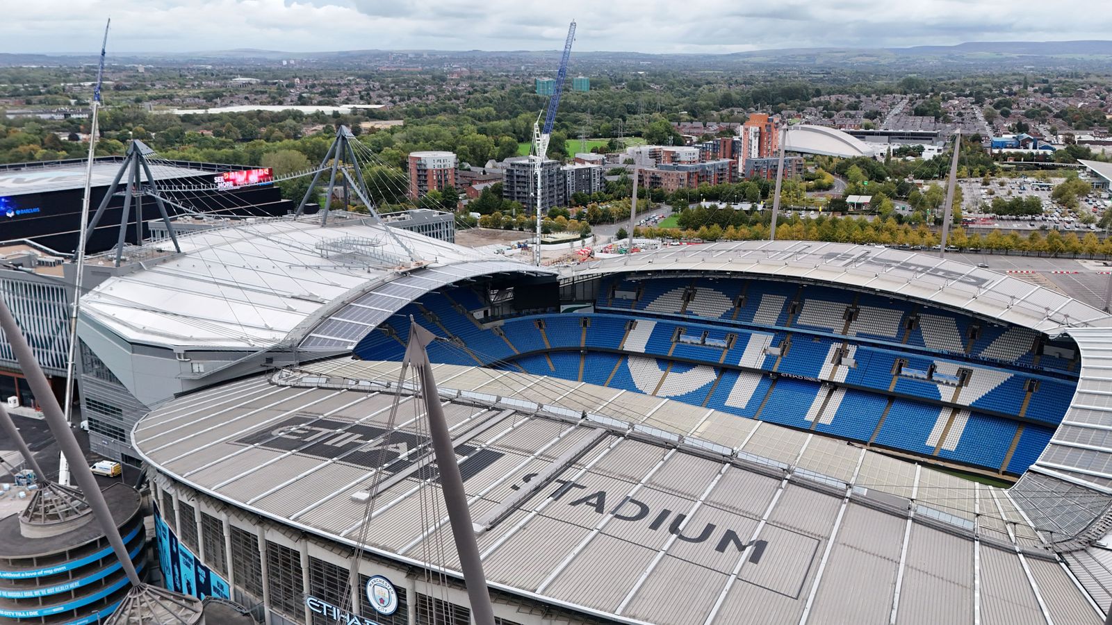 An aerial view over the Etihad Stadium in Manchester