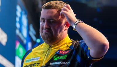 Luke Littler scratches his head during his shock defeat at the European Championship Darts (Pic: Sebastian Doppstadt/PDC)