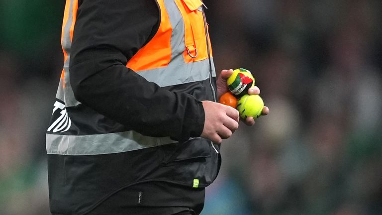 Tennis balls with Palestine flags were throw onto the pitch