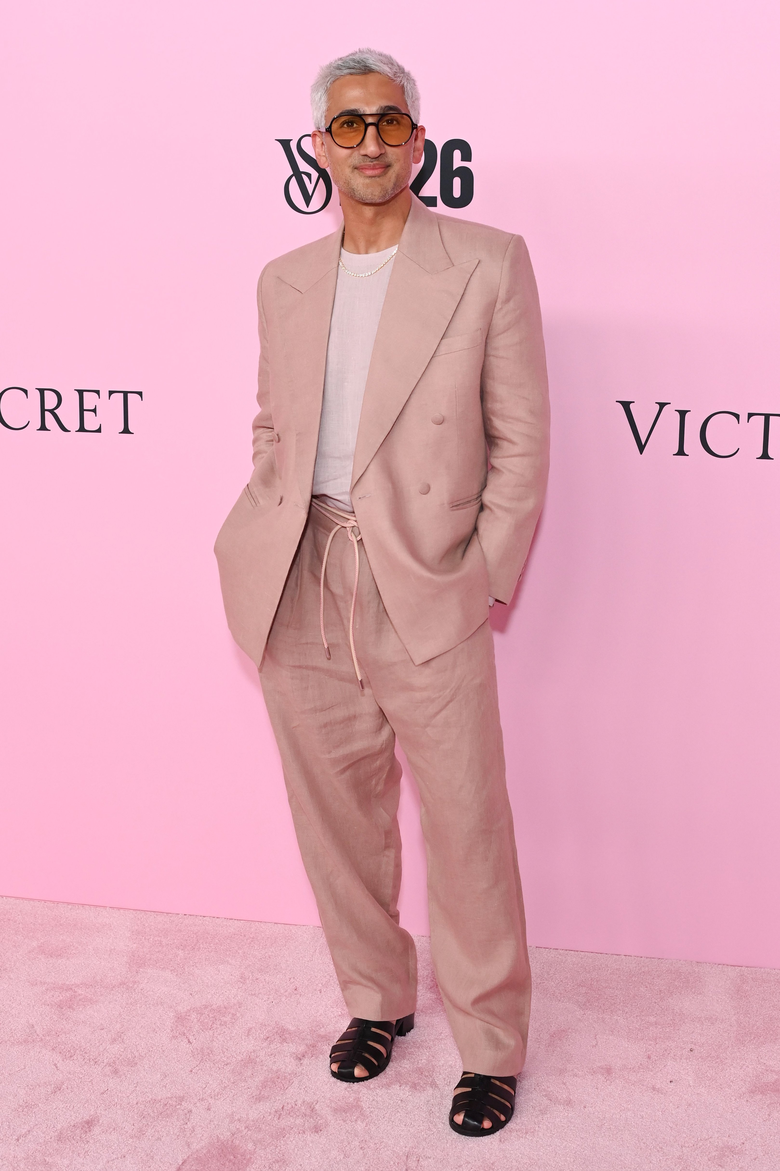Tan France arriving on the pink carpet at the Victoria's Secret Fashion Show.