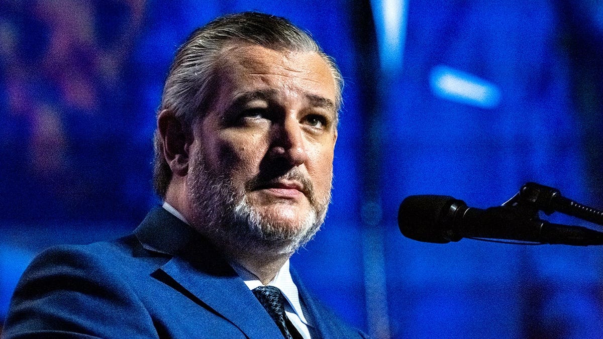 Sen. Ted Cruz delivers remarks at a podium during the Republican Midterm Convention.