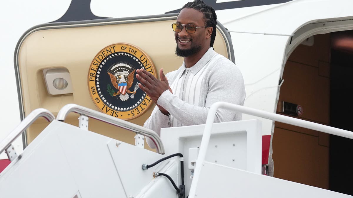 Todd Gurley boards Air Force One at Joint Base Andrews, Maryland.