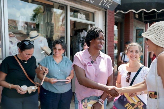 MIAMI, FLORIDA - AUGUST 15: Democratic U.S. Senate candidate, Florida state Rep. Angie Nixon campaigns during a tour of the Little Havana neighborhood on August 15, 2026 in Miami, Florida. Nixon, who previously protested on the floor of the state House with a bullhorn after Republicans redrew district lines, vies with retired Lt. Col. Alex Vindman in the August 18 primary. The winner is likely to face incumbent Republican U.S. Sen. Ashley Moody (R-FL) in the November general election. (Photo by Joe Raedle/Getty Images)