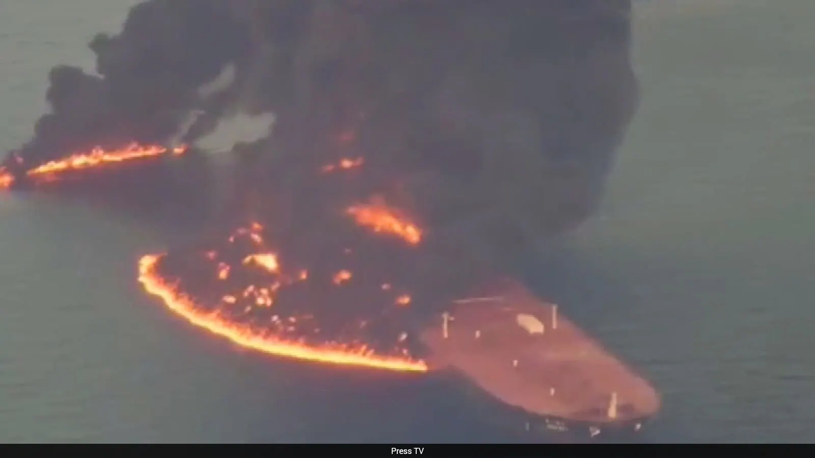 Video: Supertanker Hits Mine, Catches Fire While Trying To Exit Strait