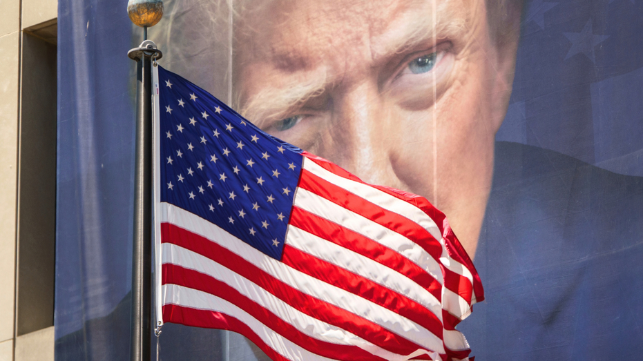 A banner with a portrait of U.S. President Donald Trump is displayed on the front U.S. Department of Labor Frances Perkins Building on May 30, 2026.