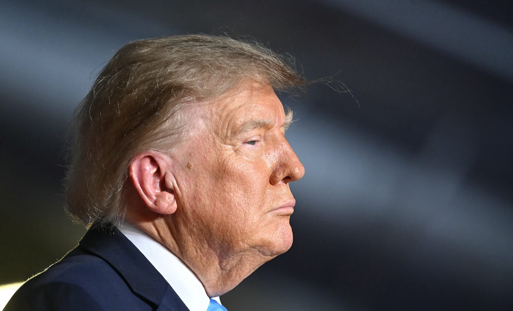 Donald Trump looks on during a campaign rally at Pinnacle Bank Expo Center in Grand Island, Nebraska, on October 5, 2026. (Photo by Kent NISHIMURA / AFP via Getty Images)