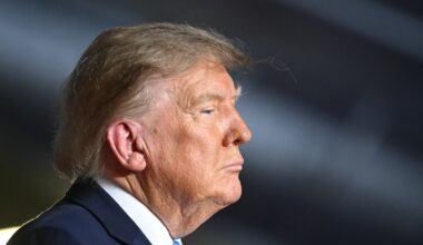 Donald Trump looks on during a campaign rally at Pinnacle Bank Expo Center in Grand Island, Nebraska, on October 5, 2026. (Photo by Kent NISHIMURA / AFP via Getty Images)