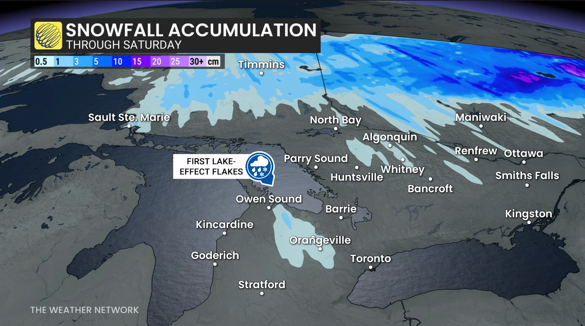 Southern Ontario, Cold, Winter, Snow, Wind, Rain, October 16, 2026. (The Weather Network)