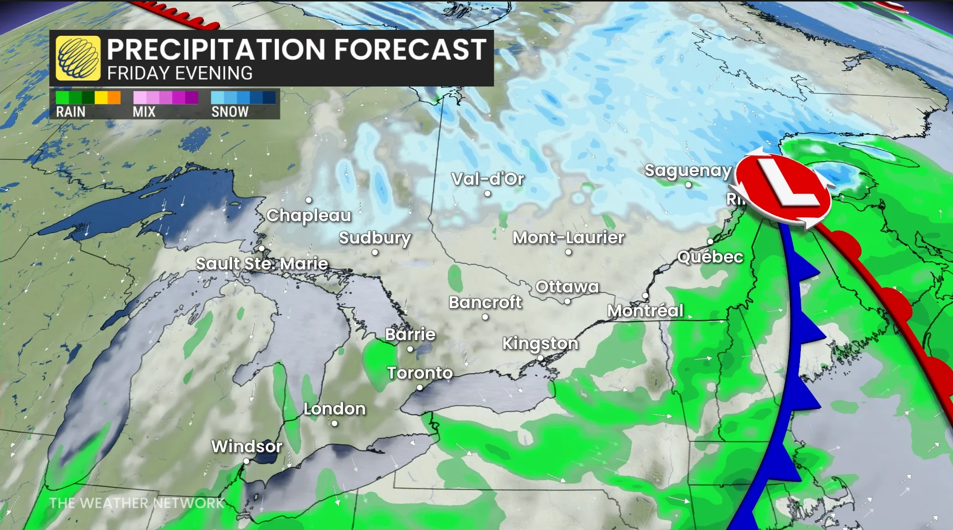 Southern Ontario, Cold, Winter, Snow, Rain, Storm, October 16, 2026. (The Weather Network)