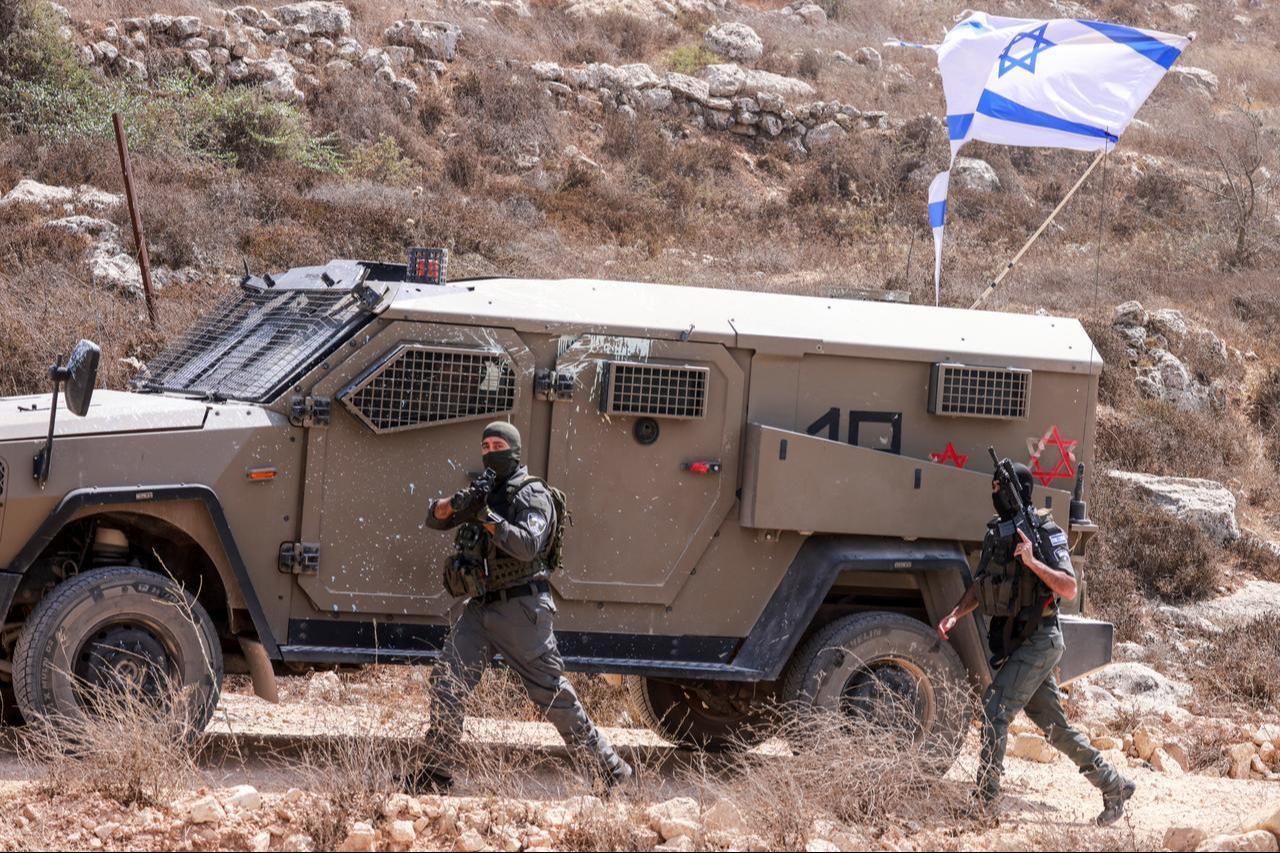 Israeli soldiers arrive in the village of Qusra, south of Nablus in the Israeli-occupied West Bank, which has faced escalating illegal Israeli settler violence over the past month, on August 29, 2026. (AFP Photo)