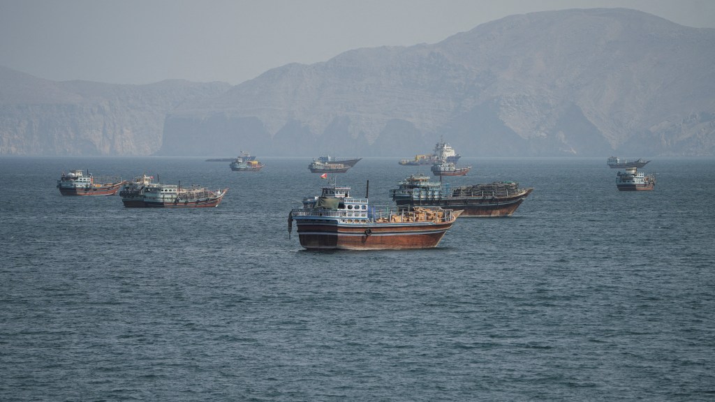 Vessels at the Strait of Hormuz, as seen from Musandam.